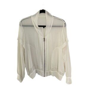 Lorena Saravia Size L Lightweight Sheer Pleated Bomber Jacket White Timeless